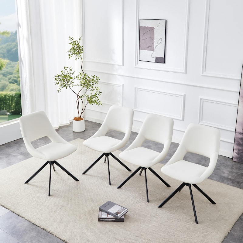 Comfortable Swivel Dining Chairs Set of 4, Metal Kitchen Chairs with GoldMesh Scratch-Resistant Leather and High Back - White