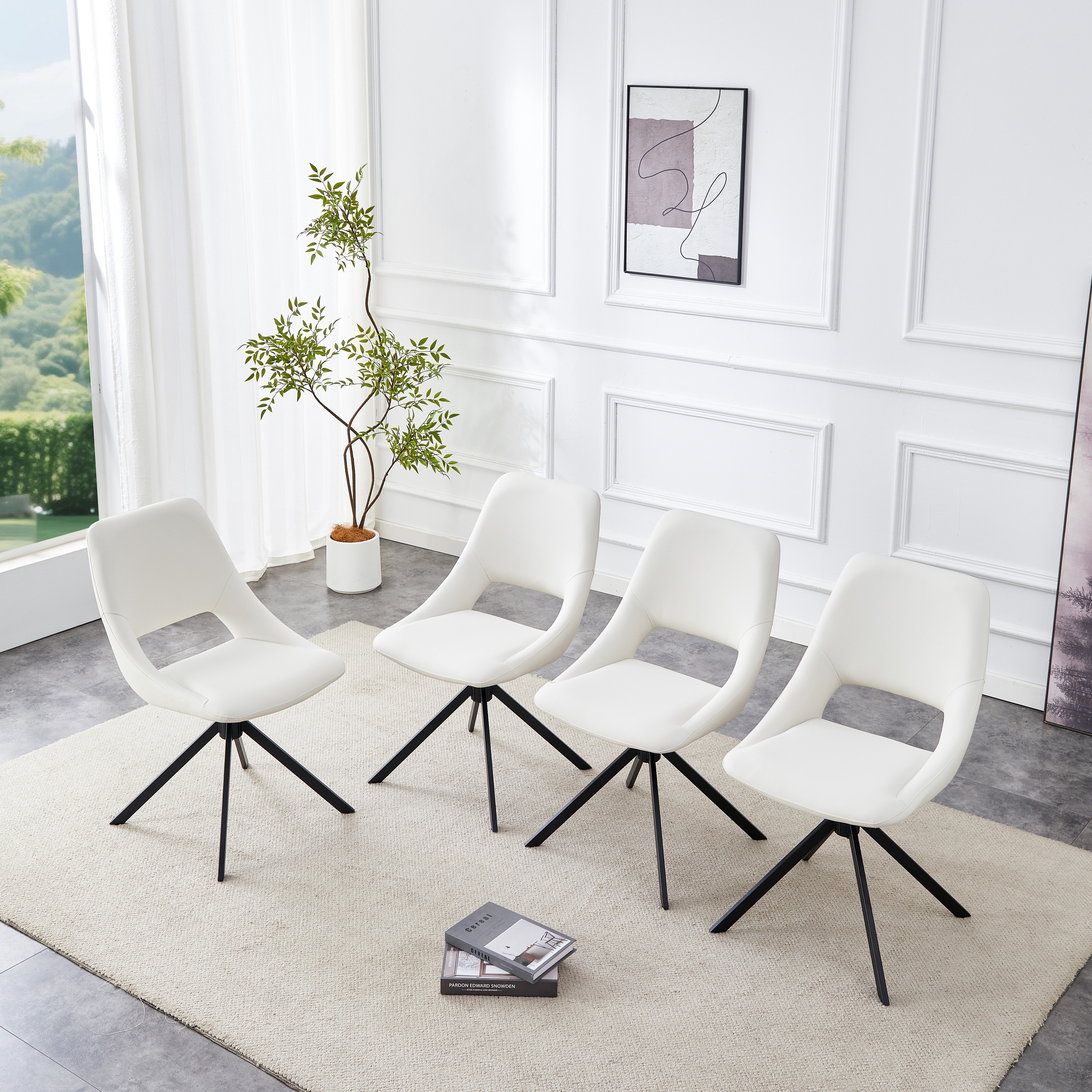 Dining Chairs Set of 4,Swivel Dining Room Chair,Metal Chairs with Gold Mesh Scratch-Resistant Leather and High Back (Set of 4)