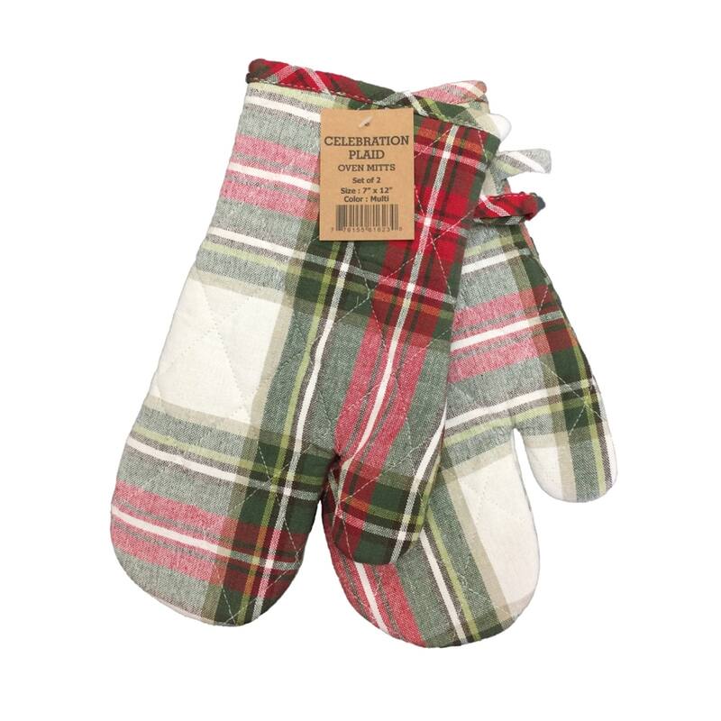Fabstyles Celebration Plaid Set of 2 Terry Cotton Oven Mitt - 7x12