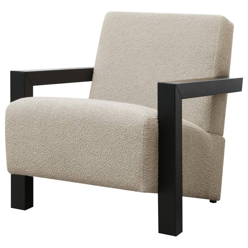Fitz Accent Chair, Soft Latte Beige Boucle Cushions, Black Wood Arms
