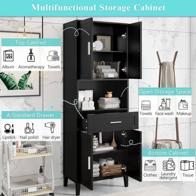 Bathroom Storage Cabinet Tall, 70.9" Cabinet Freestanding, Bathroom Pantry with Drawer, 2 Adjustable Shelves, Open Storage