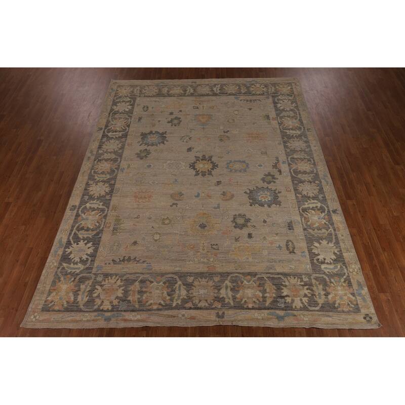 Beige Vegetable Dye Oushak Turkish Area Rug Hand-Knotted Wool Carpet - 9'4"x 11'10"