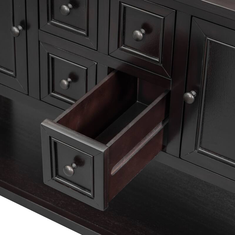 Storage Vintage Console Table with Four Small Drawers and Bottom Shelf for Living Rooms, Entrances and Kitchens