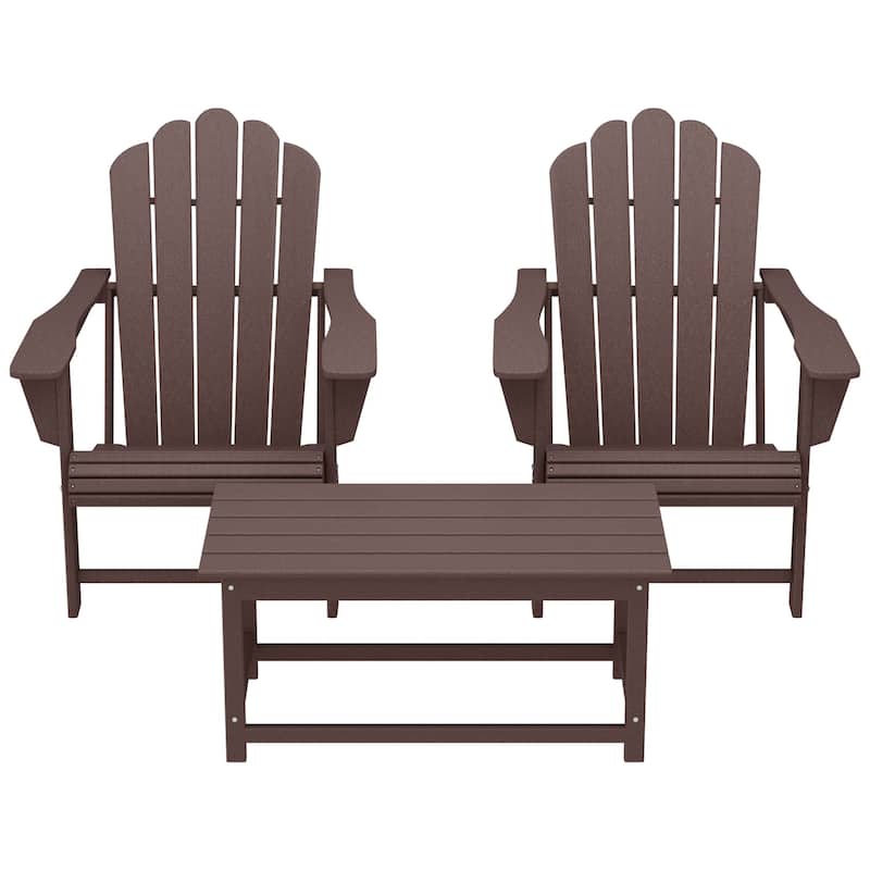 Aderson Outdoor Poly Adirondack Chair Set with Coffee Table - Dark Brown