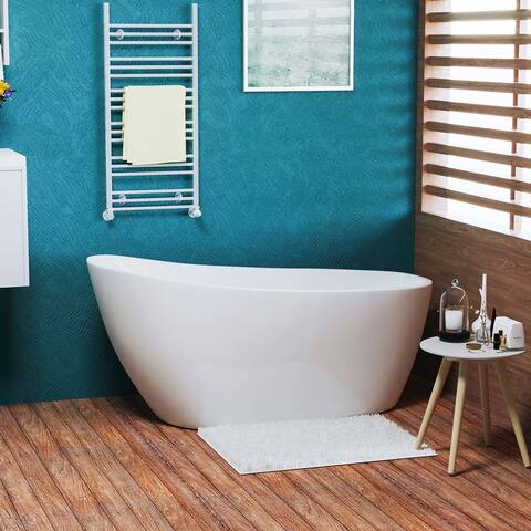 GIVINGTREE 55 Inches Oval Acrylic Alcove Freestanding Soaking Bathtub with Anti-slip function