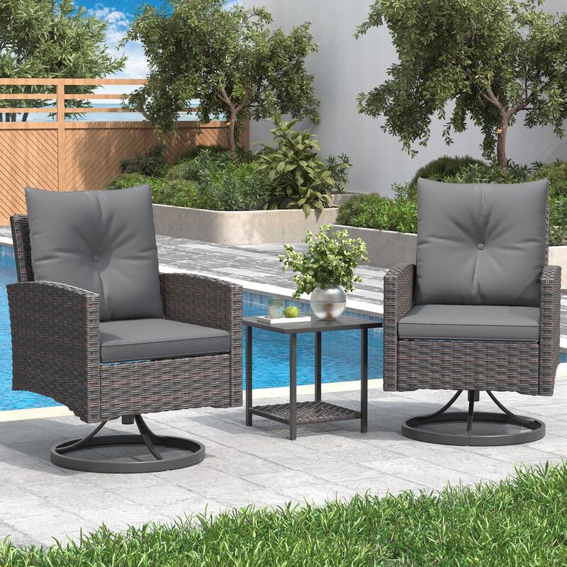 Outdoor Swivel Rocker Patio Chairs Set of 2 with Coffee Table &Cushions, Rattan Bistro Set for Porch, Backyard, Balcony