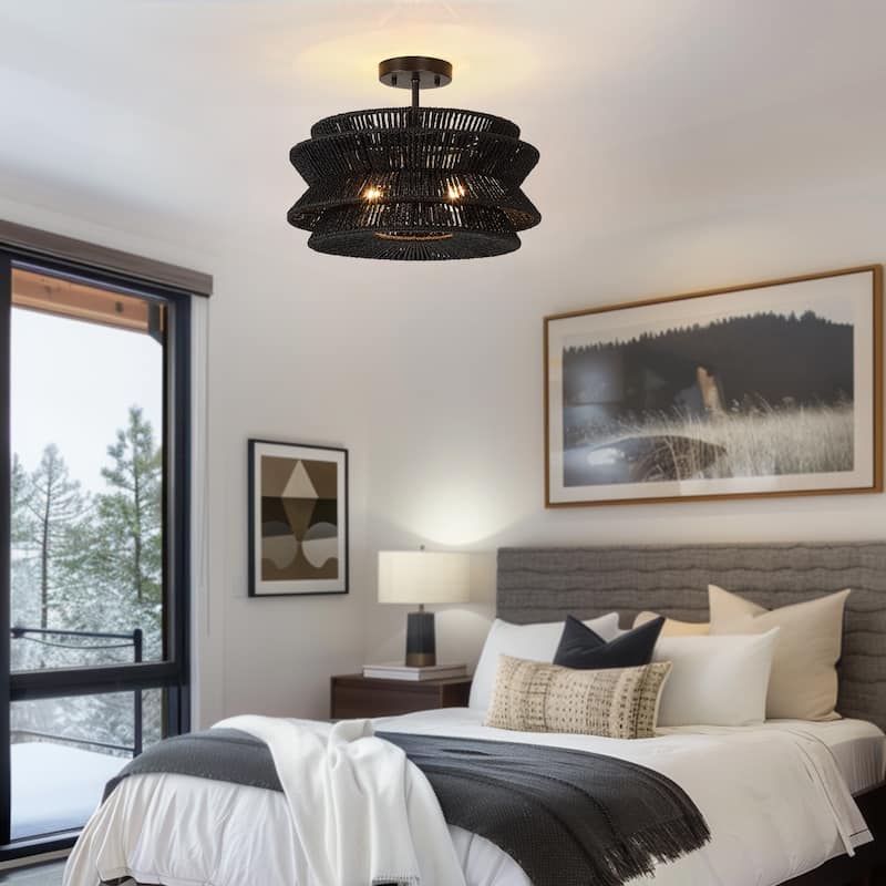 Silvia 2-Light Bohemian Woven Rope Semi-Flush Mount Ceiling Light - 16 in. W