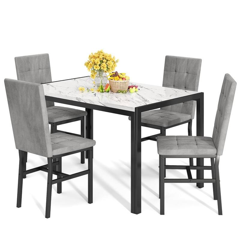 Grondin Faux Marble Kitchen Table And Chairs Set for 4, Modern Dining Room Table With 4 Armless Upholstered Dining Chairs