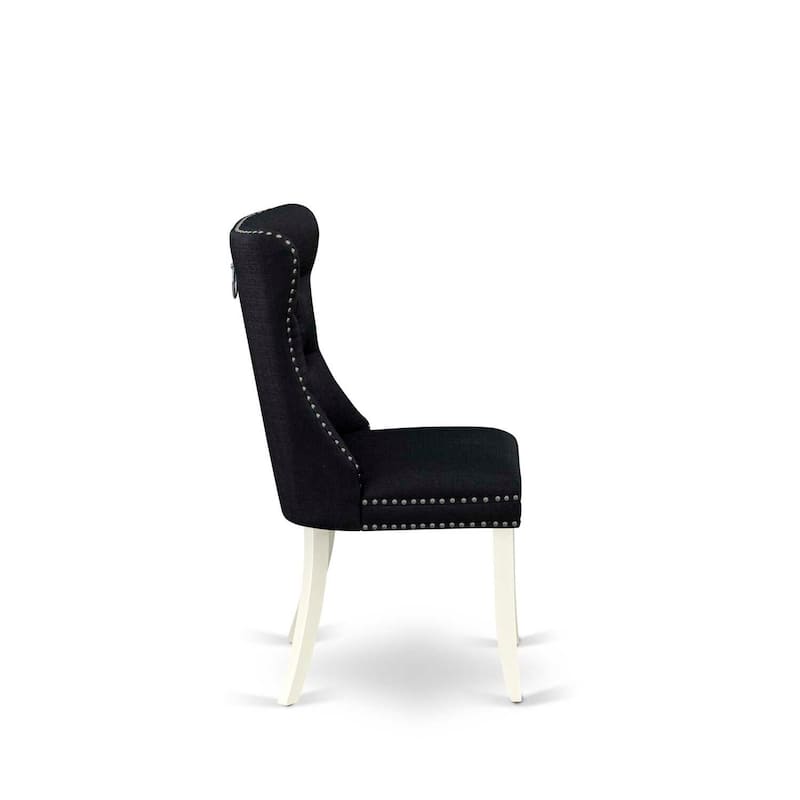 Parson Dining Chairs Set of 2 - Black Linen Fabric Upholstered Accent Chairs with Nailhead Trim