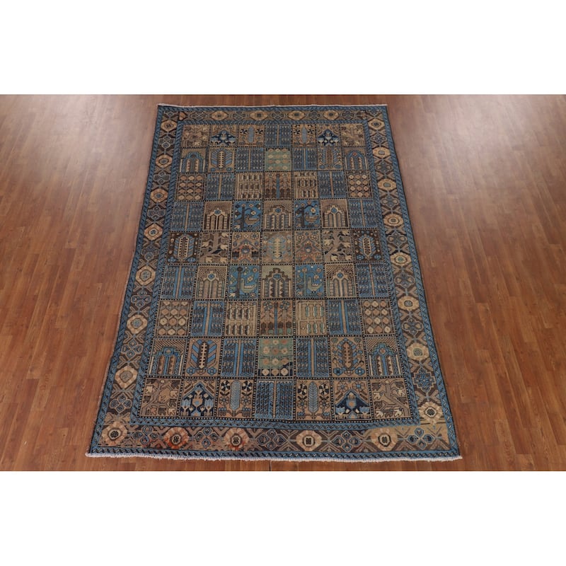 Garden Design Bakhtiari Persian Vintage Rug Handmade Blue Wool Carpet - 6'11"x 10'2"