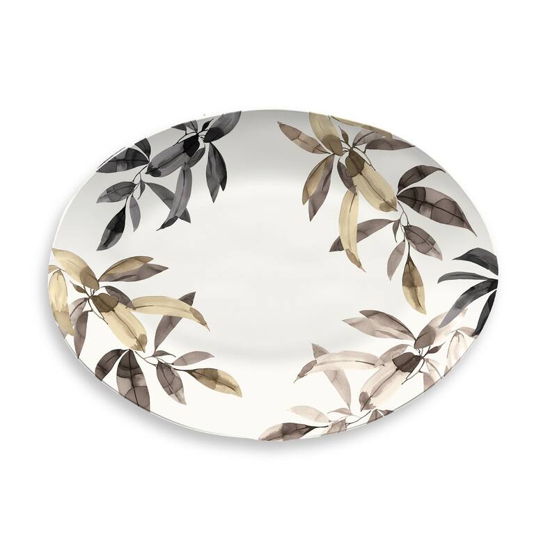 Abode Homewares by TarHong Bali Leaves Oval Platter, (MERGE) 18.9" - Brown
