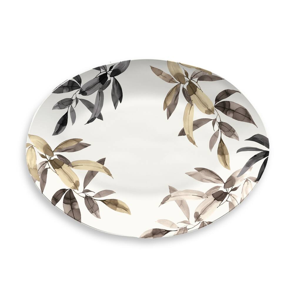 Abode Homewares by TarHong Bali Leaves Oval Platter, (MERGE) 18.9"