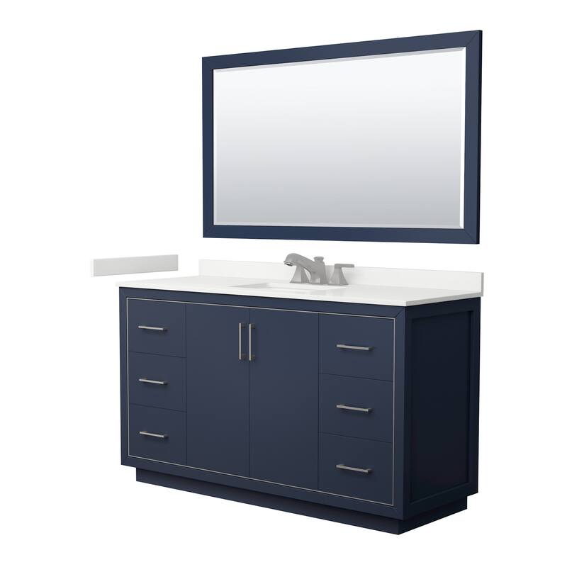 Wyndham Collection WCF111160S-QTZ-US3M58 Icon 60" Free Standing Single - Dark Blue / White Quartz Top / Brushed Nickel