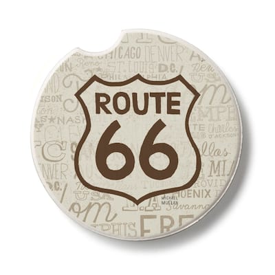Road Trip Route 66, 2 Pack Absorbent Stone Coaster for Vehicle Cup Holder 2.6” Diameter Manufactured in The USA