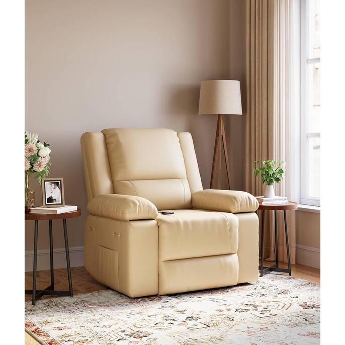 Leather Power Lift Recliner with Heat & Massage, Pockets for Elderly