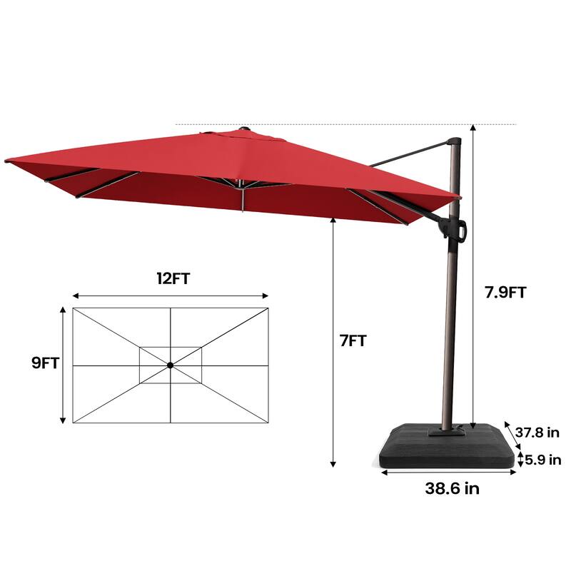 Pellebant 9 FT x 12 FT Outdoor Patio Cantilever-Offset Umbrella with Premium Base Stand