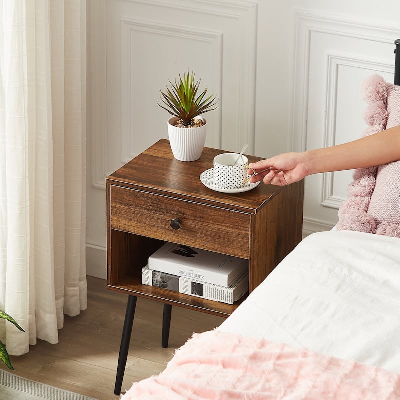 Javlergo Mid-Century Nightstand with 1-Drawer and Open Storage Shelf