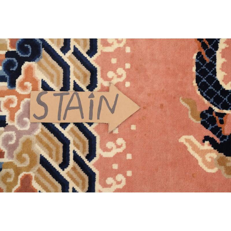 Hand Knotted Oriental 100% Wool Carpet Traditional Geometric Pink Art Deco Area Rug - 11' 1'' X 8' 0''