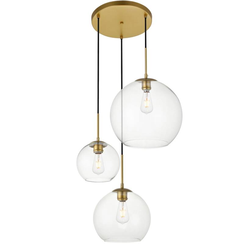 Elegant Lighting Baxter 3 Light 21" Wide Multi Light Pendant with - Brass / Clear
