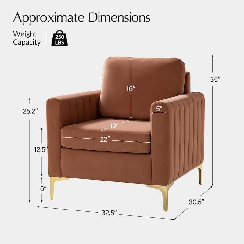 Ganymedes Modern Velvet Accent Arm Chair with Golden Legs and Removable Cushion by HULALA HOME