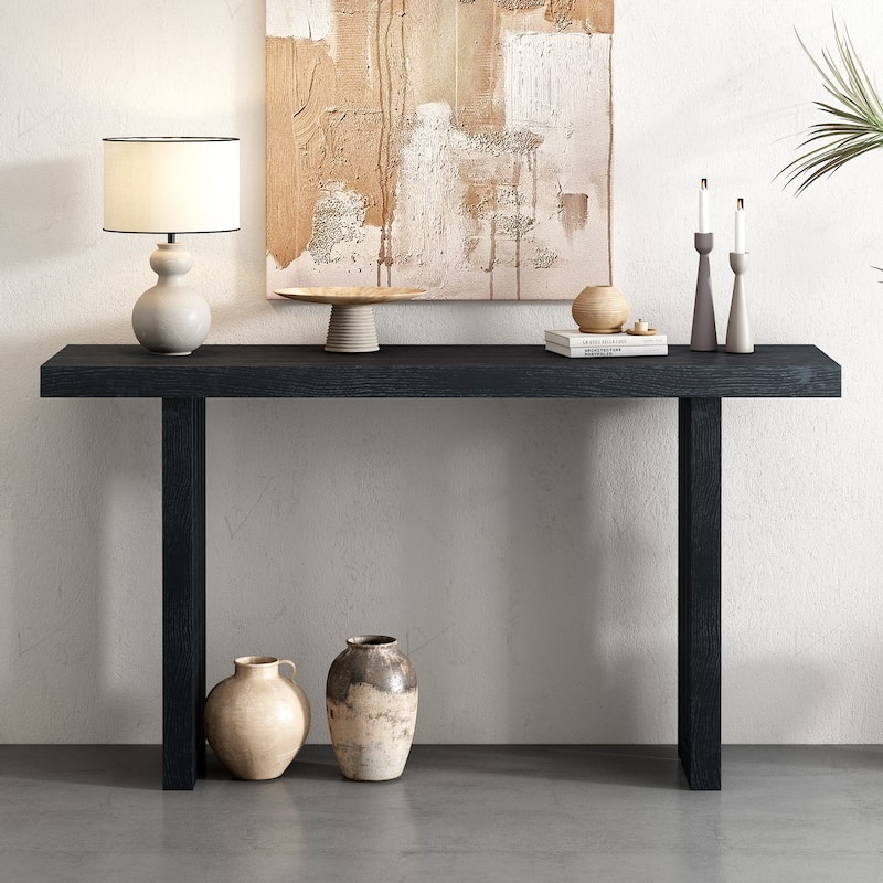 Oak Veneer Console Table, Rectangular Sofa Table Modern Hallway Tables - Black