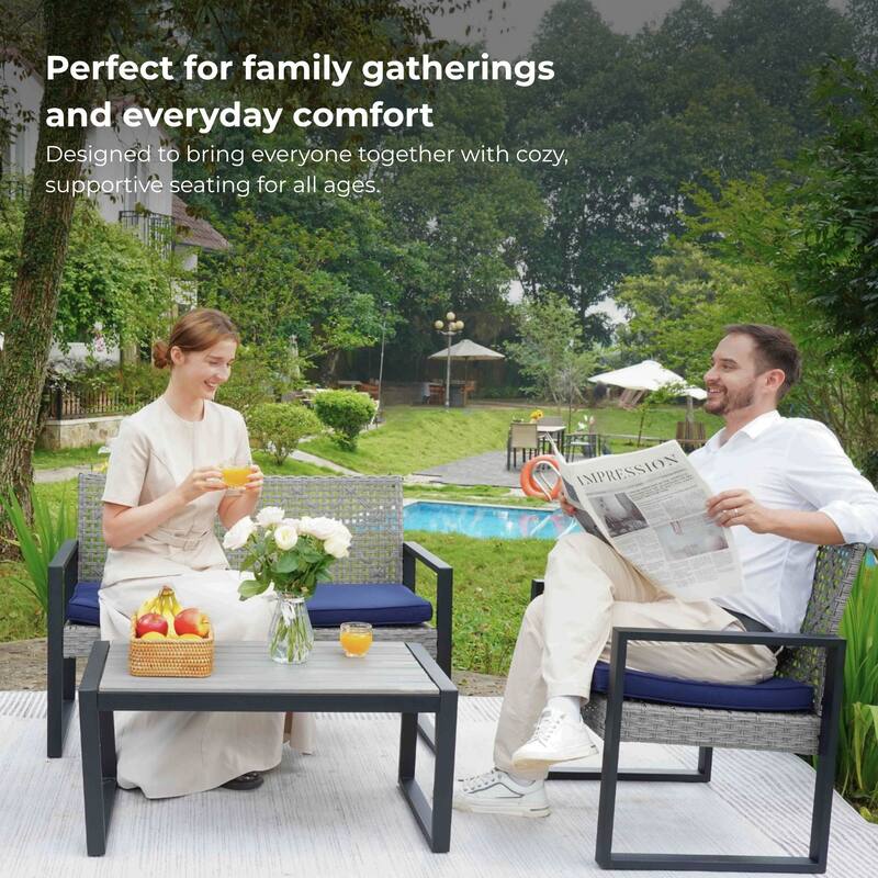 4-Piece Patio Furniture Set with Acacia Wood Table Top