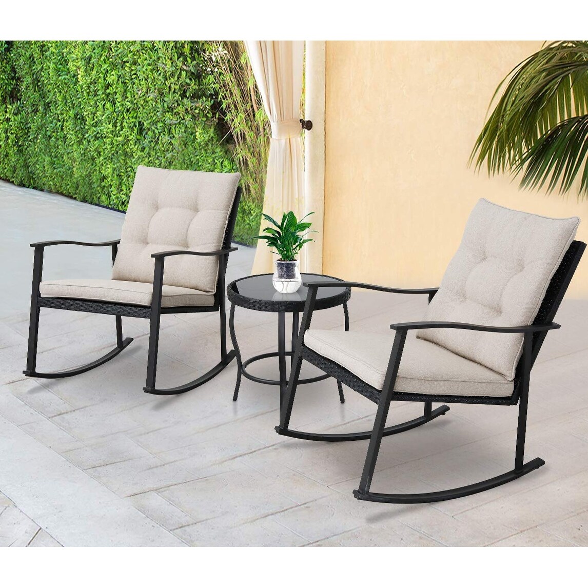 Shop Solaura Outdoor 3 Piece New Rocking Wicker Patio Bistro Set Overstock 30363931