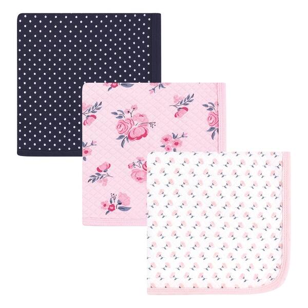 slide 1 of 1, Hudson Baby Infant Girl Quilted Multi-Purpose Swaddle, Receiving, Stroller Blanket, Pink Navy Floral 3-Pack, One Size