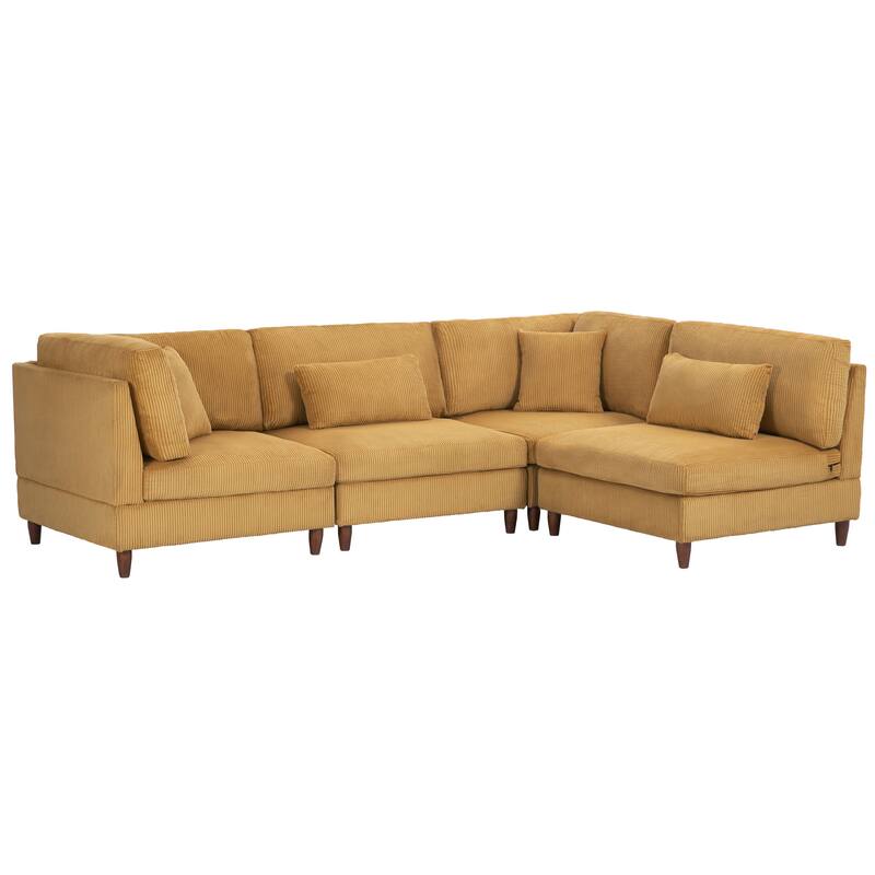 4-Piece Modern Corduroy Modular Sectional Sofa with pillows For Living Room