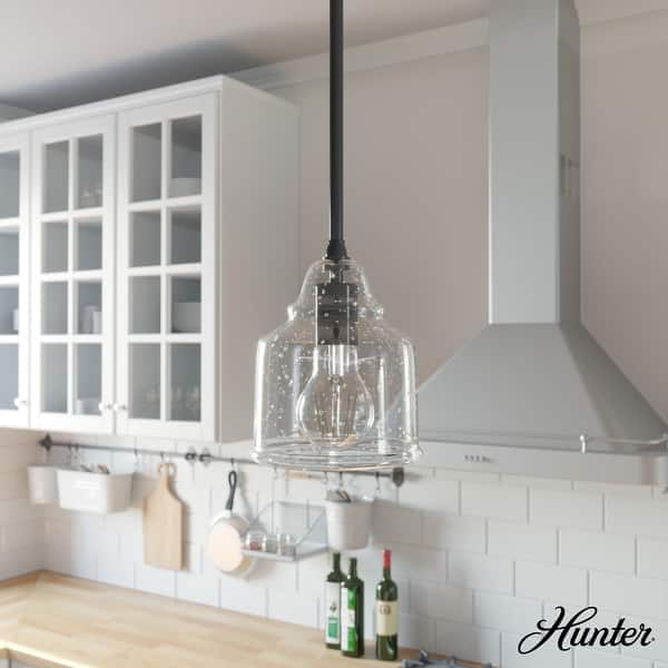slide 2 of 12, Hunter Dunshire Bell Pendant - Kitchen Island, Dining Room, Entry - Modern Farmhouse, Transitional, Contemporary 6" - Seeded Glass - Noble Bronze-Seeded Glass