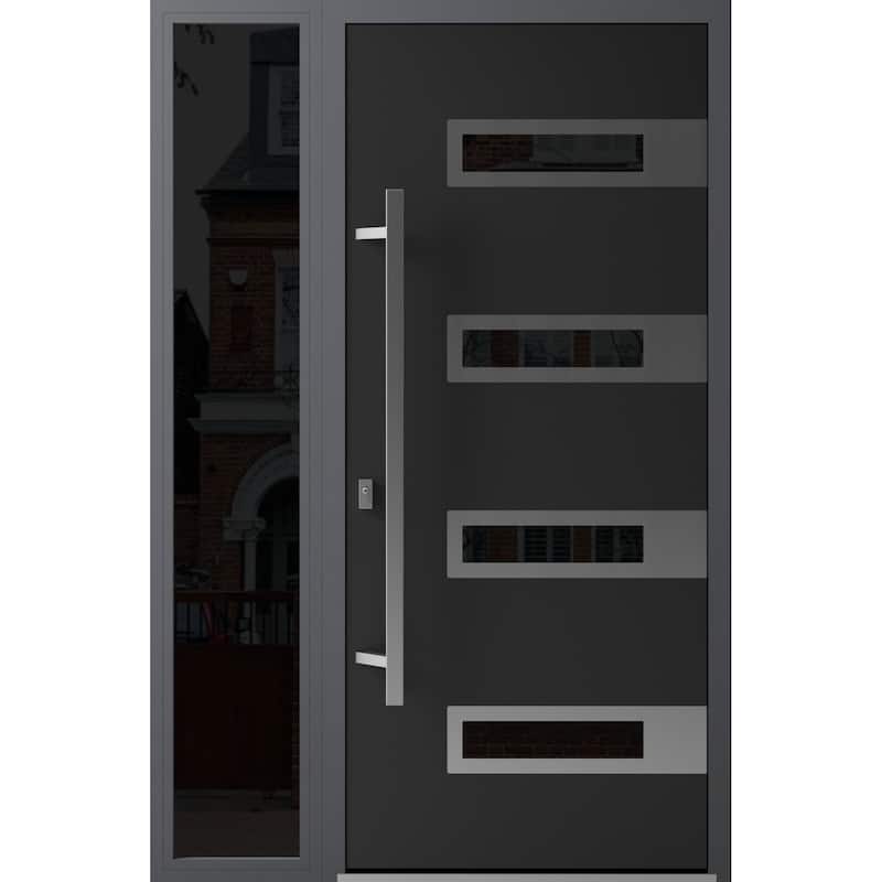 Front Exterior Prehung Steel Door Ronex 0131 Black Enamel Stainless Inserts Entry Metal Painted W36xH80 Left hand Inswing - Black - 50 x 80