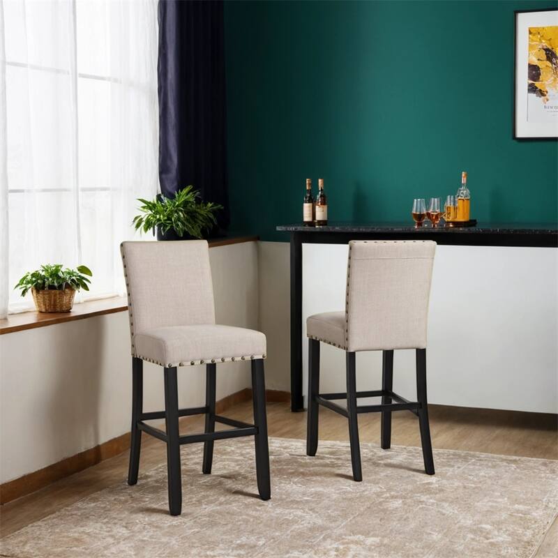 Fabric Bar Stools with Nailhead Trim,Set of 2