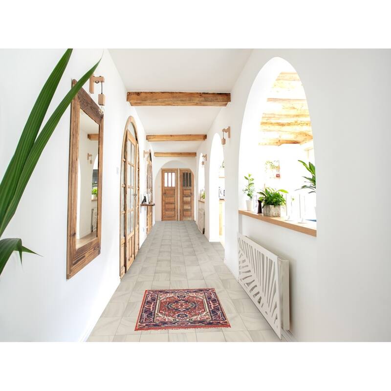 Geometric Heriz Serapi Accent Rug Hand-Knotted Foyer Wool Carpet - 2'0" x 3'0"