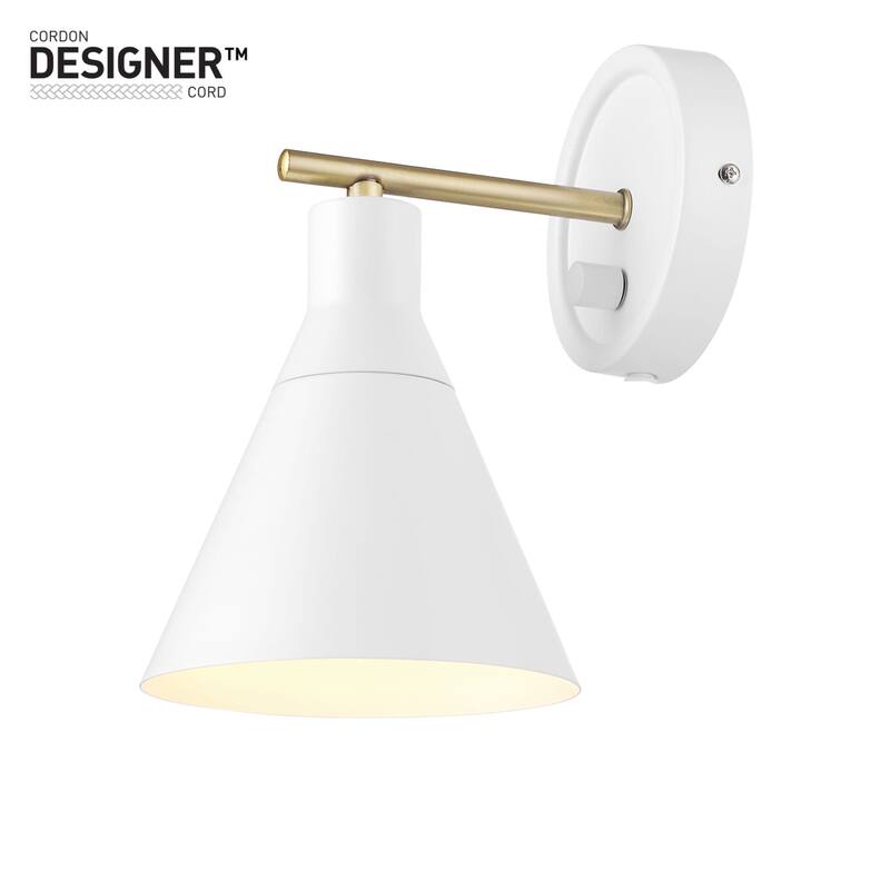 Globe Electric Tristan 10" Tall Wall Sconce with Black Shade - Matte White