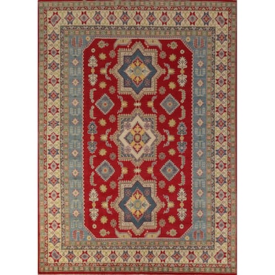 Hand Knotted Oriental 100% Wool Carpet Traditional Geometric Red Kazak Area Rug - 10' 2'' X 8' 0''