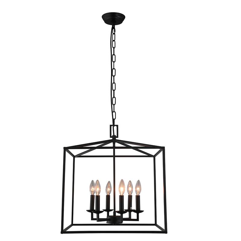6-Light Modern Black Candle Style Lantern Chandelier Coastal Farmhouse Iron Cage Hanging Light - N/A - Black