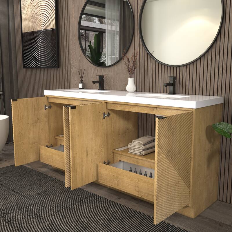 Milano 72" Freestanding Bathroom Vanity with Double White Sink