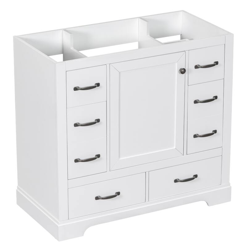 Modern 36 inch Bathroom Vanity Base without Sink, Bathroom Storage Cabinet with 6 Drawers and Adjustable Shelf
