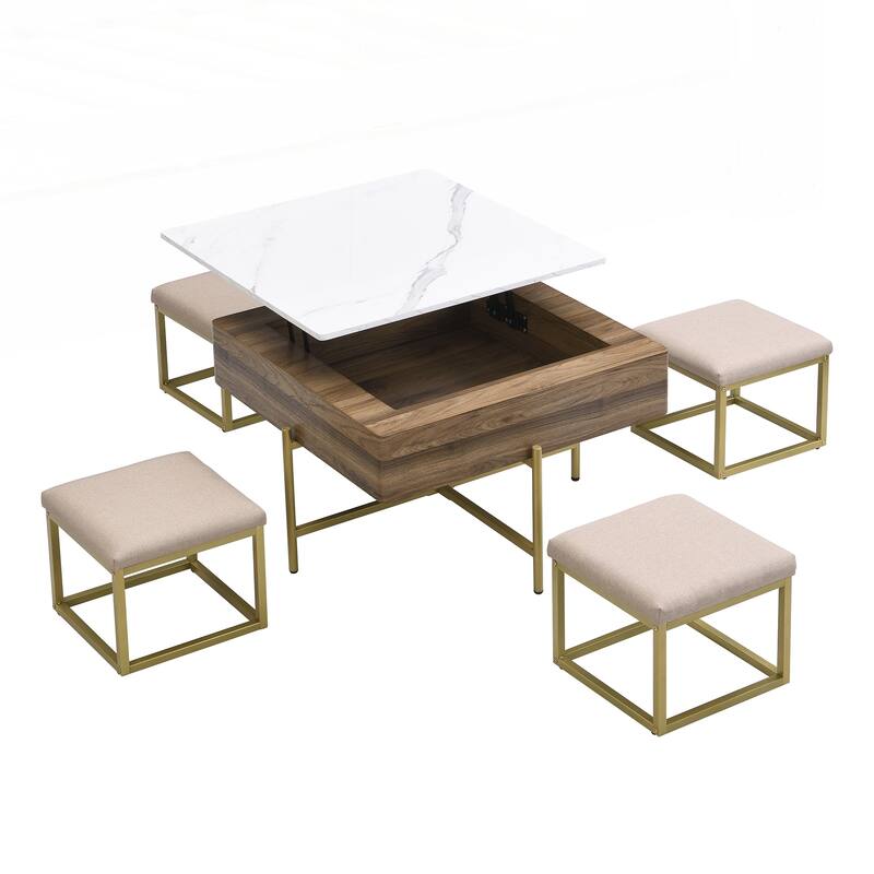 Modern Square Lift-Top Coffee Table Set with Storage