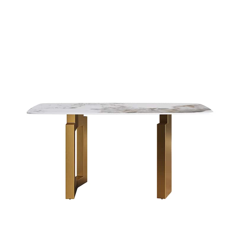 63"Modern artificial stone pandora white curved metal leg dining table -6 people