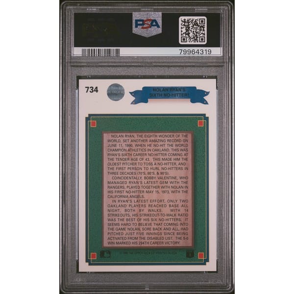 nolan ryan graded cards 1990 Upper Deck Baseball Card #544 PSA 10 : Collectibles & Fine Art Nolan Ryan 1990 Upper Deck