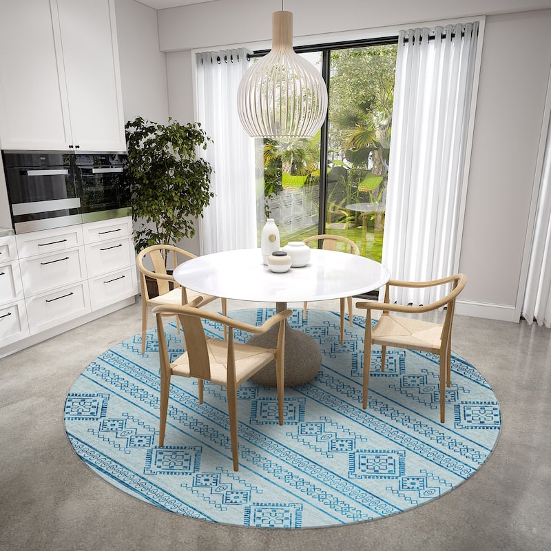 Indoor/ Outdoor Yuma Boho Washable Rug - 8' x 8' - Blue