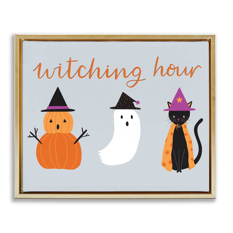 Stupell Cute Halloween Witching Hour Framed Floater Canvas Wall Art Design By Sazerelli Designs - 21 x 17 - Gold