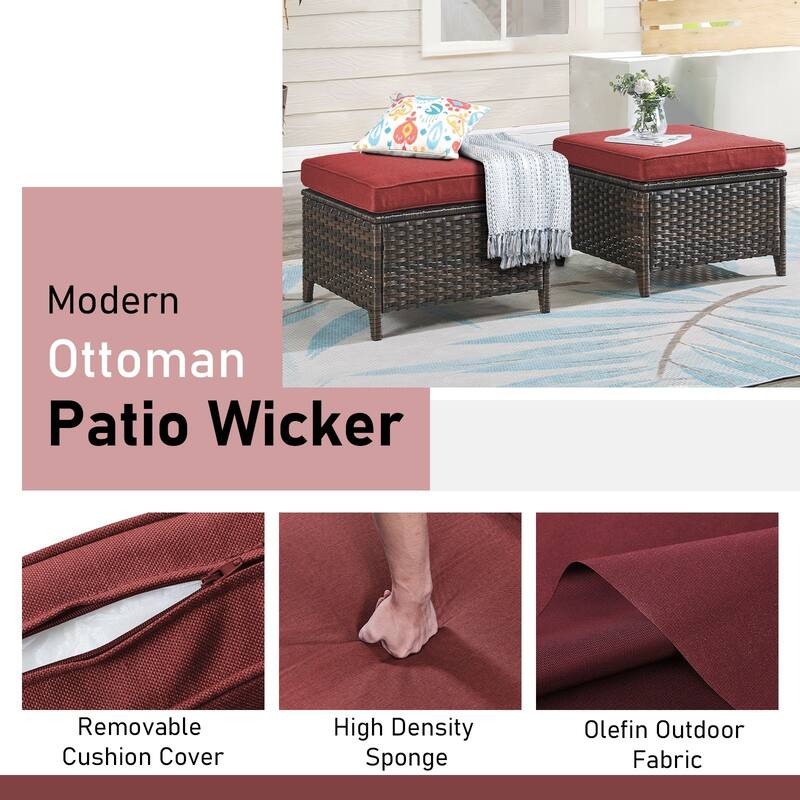 Outdoor Ottomans for Patio Set of 2 PE Wicker
