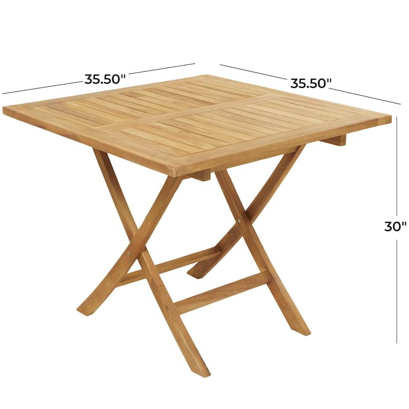 Teak Wood Slatted Outdoor Dining Table - Brown - Roche River Decor - 36"W x 36"L x 30"H