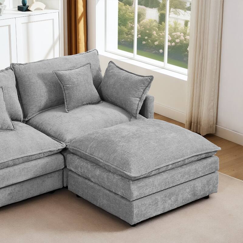 L Shape Modular Sectional Sofa Chenille Upholstered Couch wOttoman