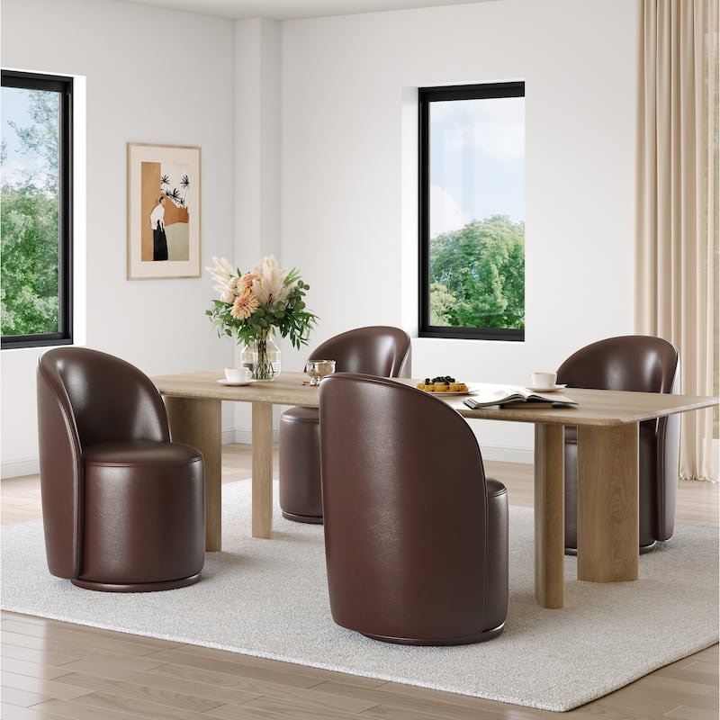 23.5" Wide Swivel Side Chair for Dining Room, Living Room - Set of 4 - Red Brown-Faux Leather