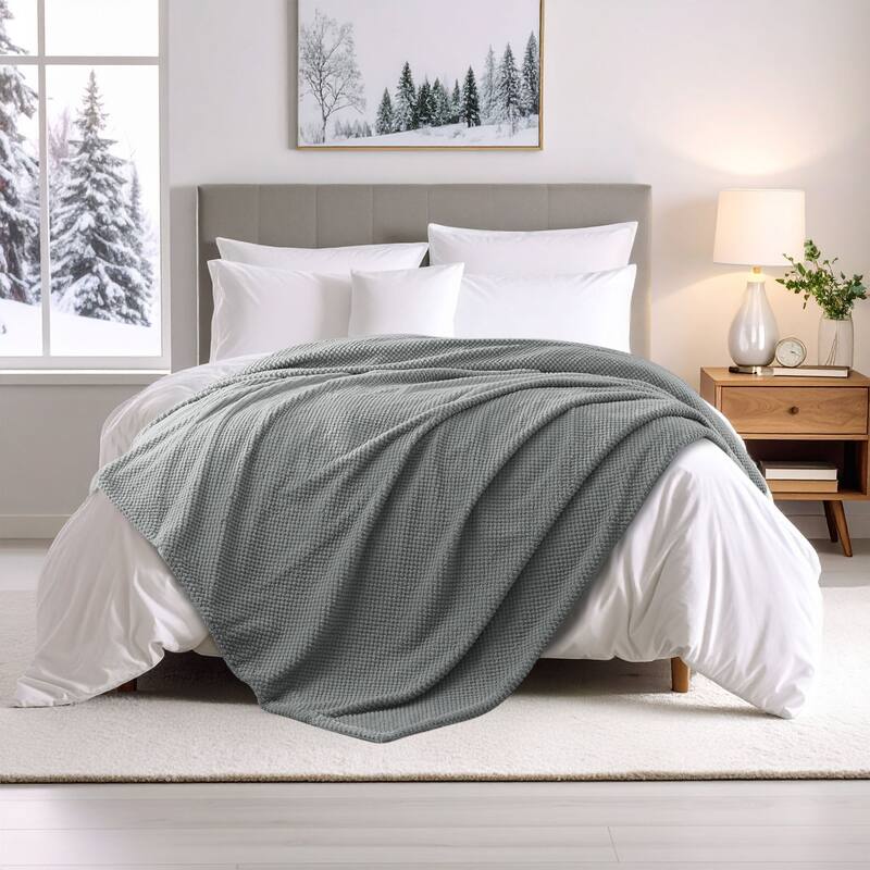 Superior Victoria Fluffy Fleece Blanket - Ultra-Soft, Mink Texture & Double Layer - King - Grey