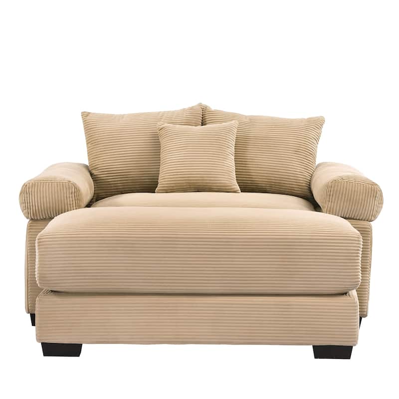 GDFStudio - Soft Corduroy Fabric 1-Seater 54.3" Sofa Chair with Ottoman