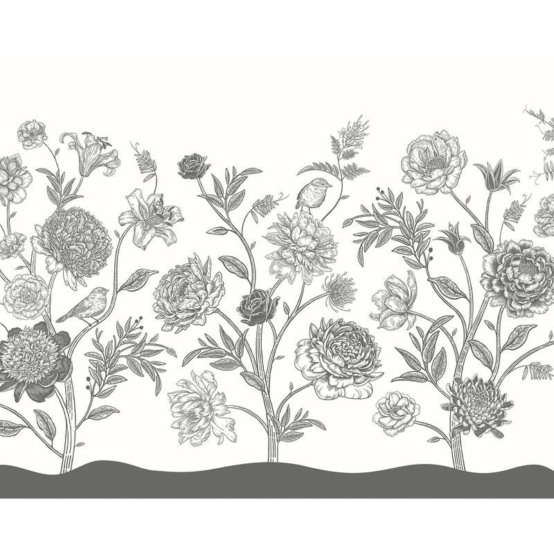 Brewster Origin Murals Jacobean Rose Trail Black Wall Mural - N/A